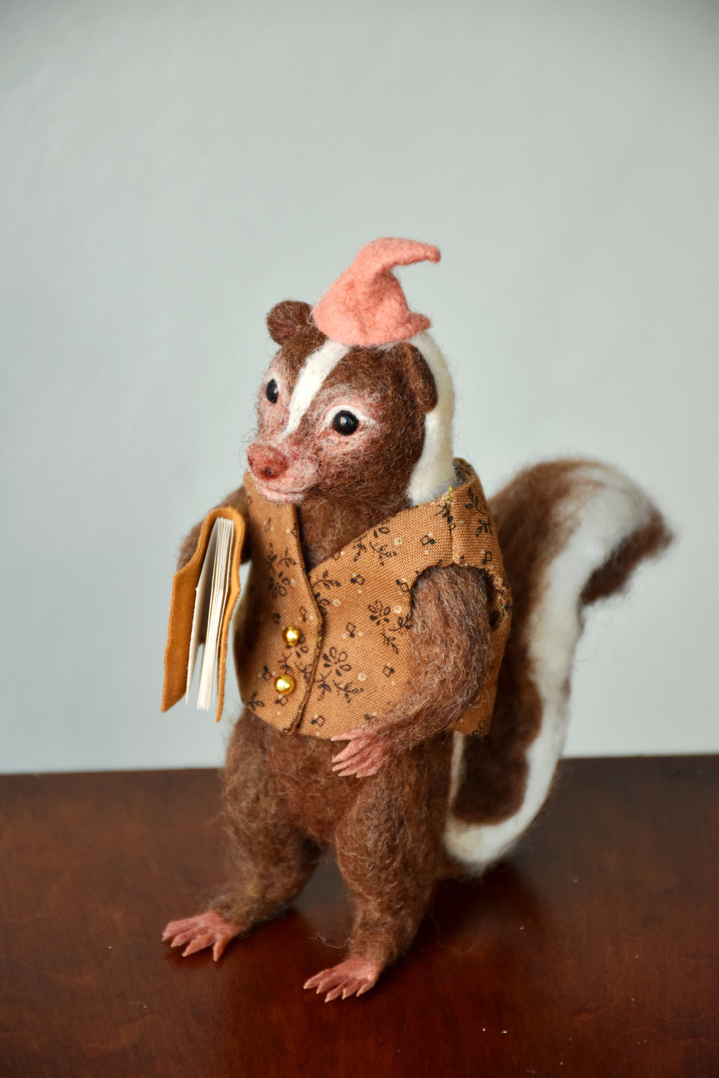 Needle Felted Wanderer Reader Brown Skunk - OOAK by Joanne Hawthorn and Harthicune