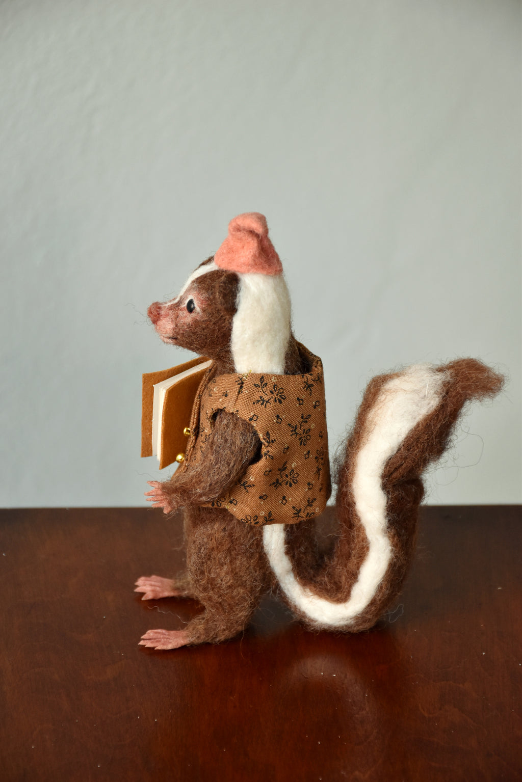 Needle Felted Wanderer Reader Brown Skunk - OOAK by Joanne Hawthorn and Harthicune