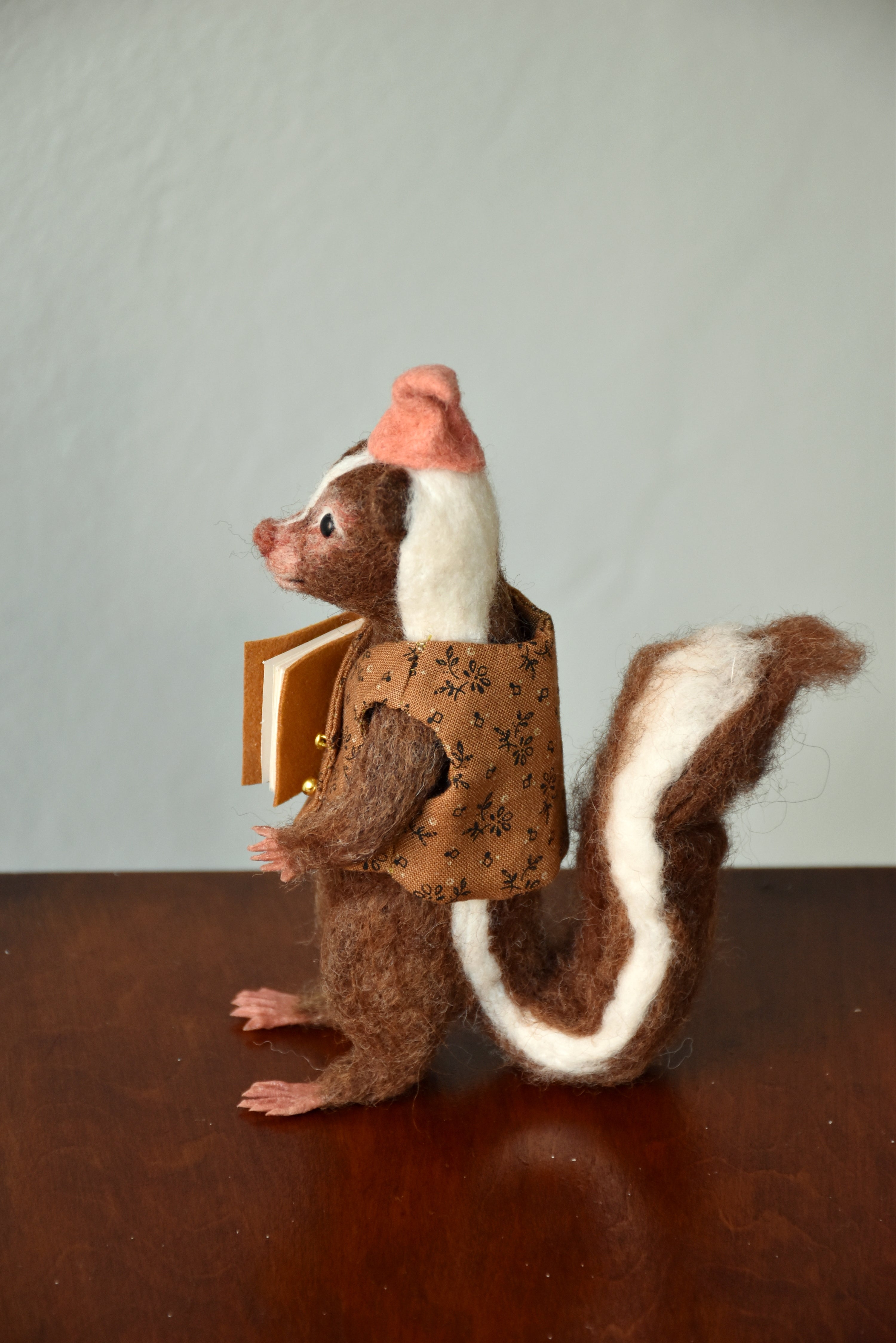 Needle Felted Wanderer Reader Brown Skunk - OOAK by Joanne Hawthorn and Harthicune