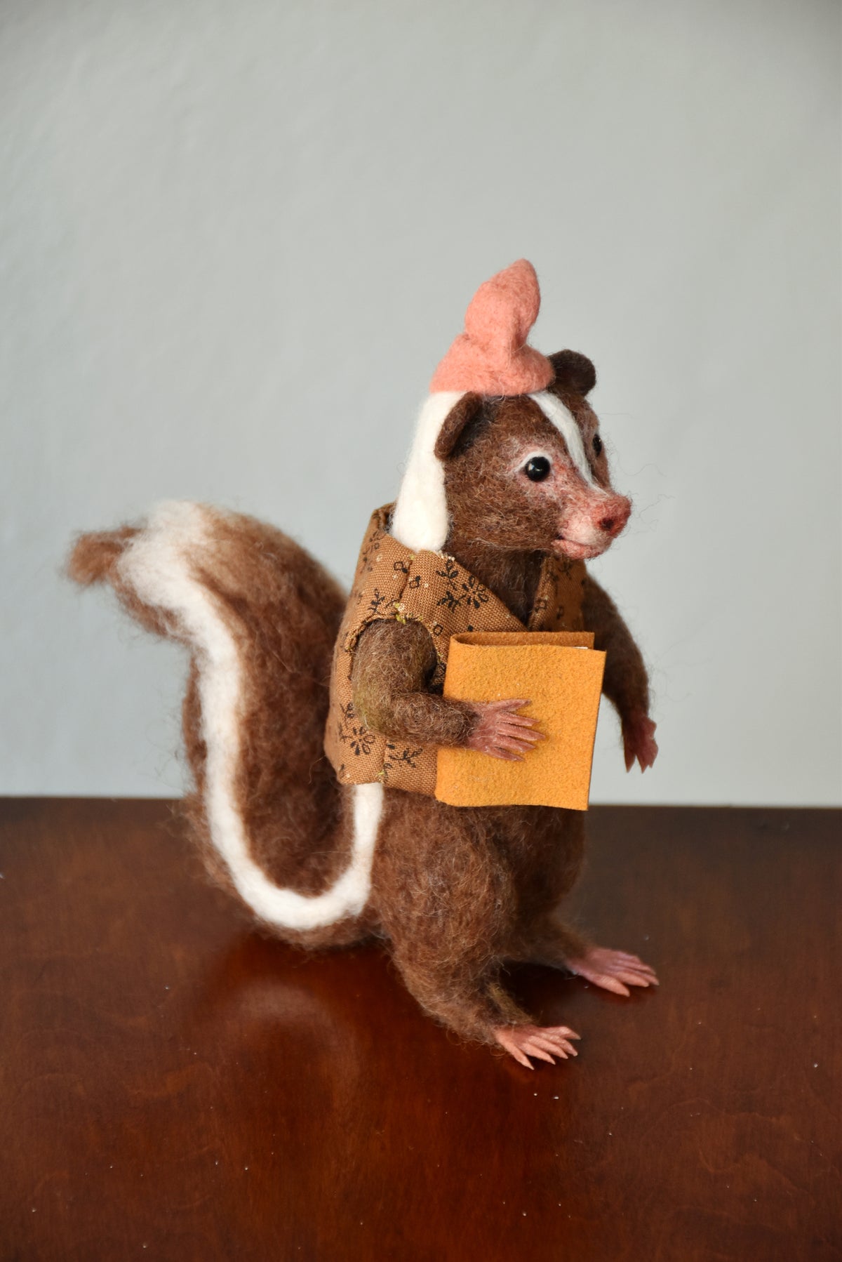 Needle Felted Wanderer Reader Brown Skunk - OOAK by Joanne Hawthorn and Harthicune