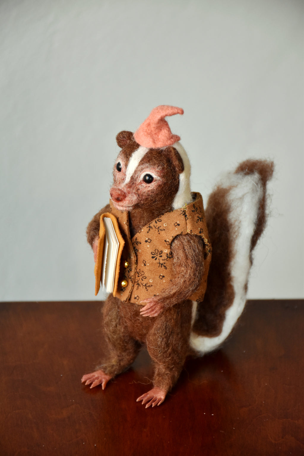 Needle Felted Wanderer Reader Brown Skunk - OOAK by Joanne Hawthorn and Harthicune