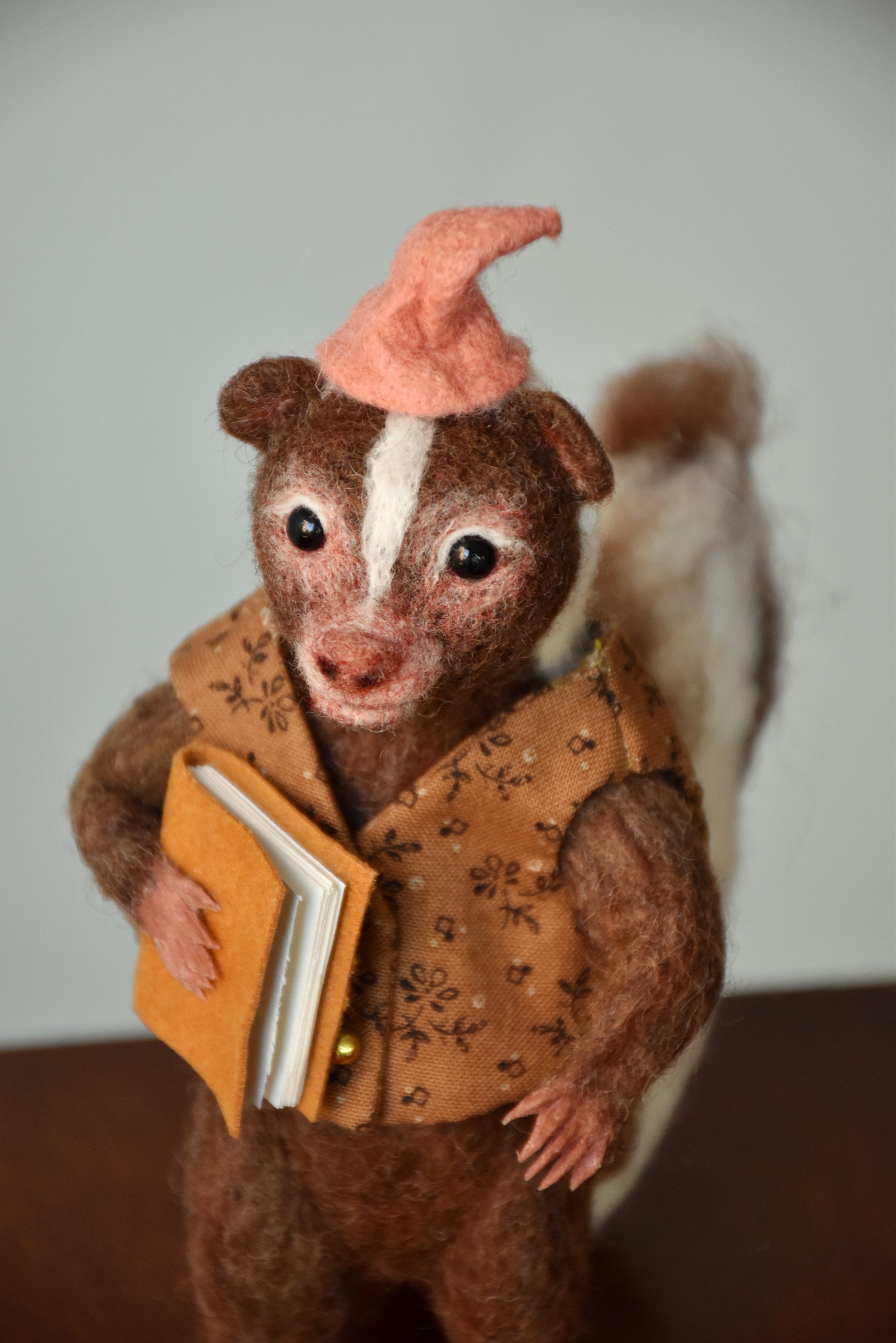 Needle Felted Wanderer Reader Brown Skunk - OOAK by Joanne Hawthorn and Harthicune