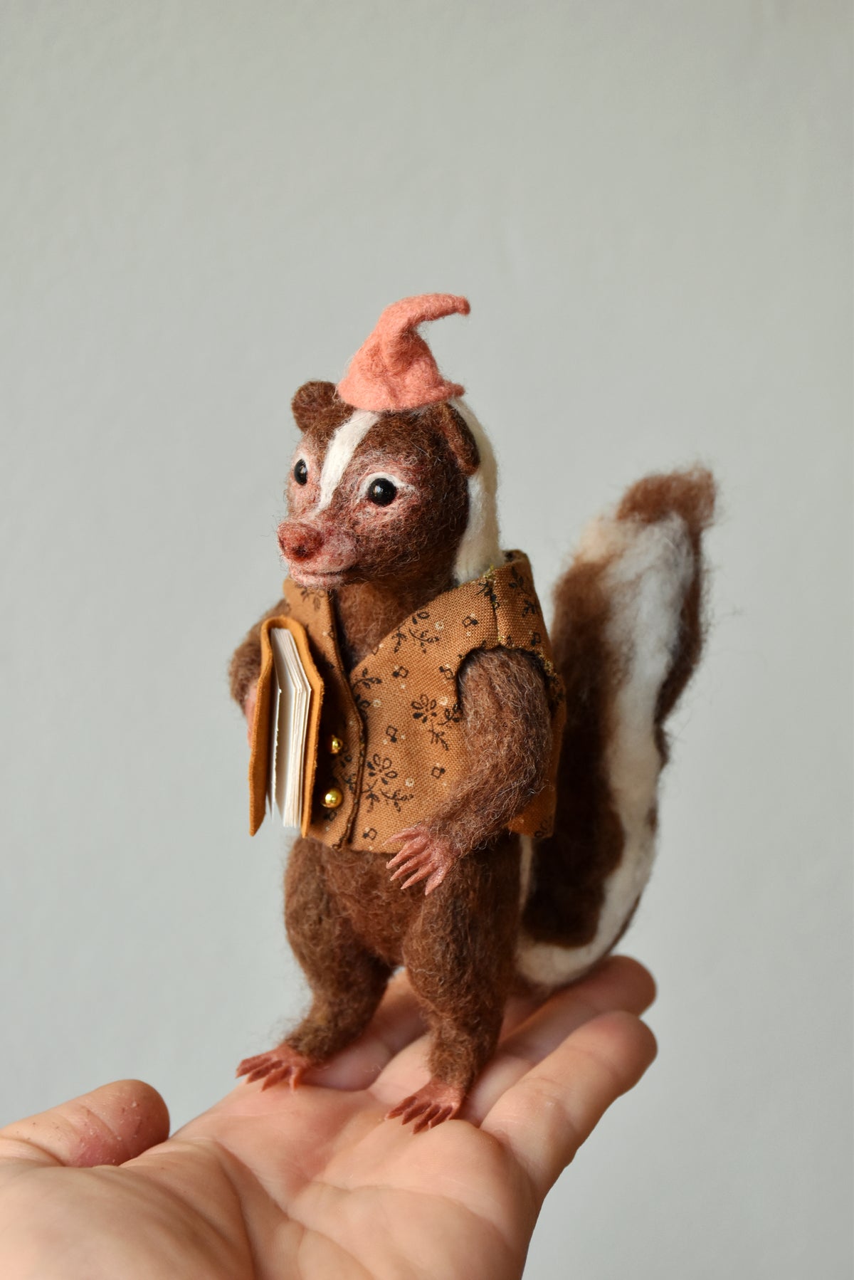 Needle Felted Wanderer Reader Brown Skunk - OOAK by Joanne Hawthorn and Harthicune
