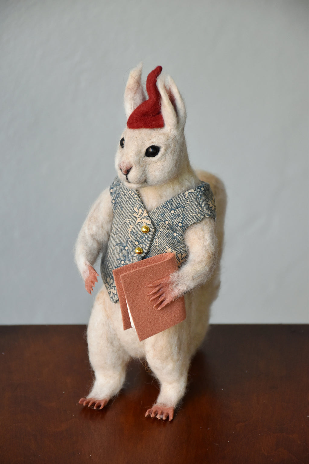 Needle Felted Wanderer Reader White Squirrel - OOAK by Joanne Hawthorn and Harthicune