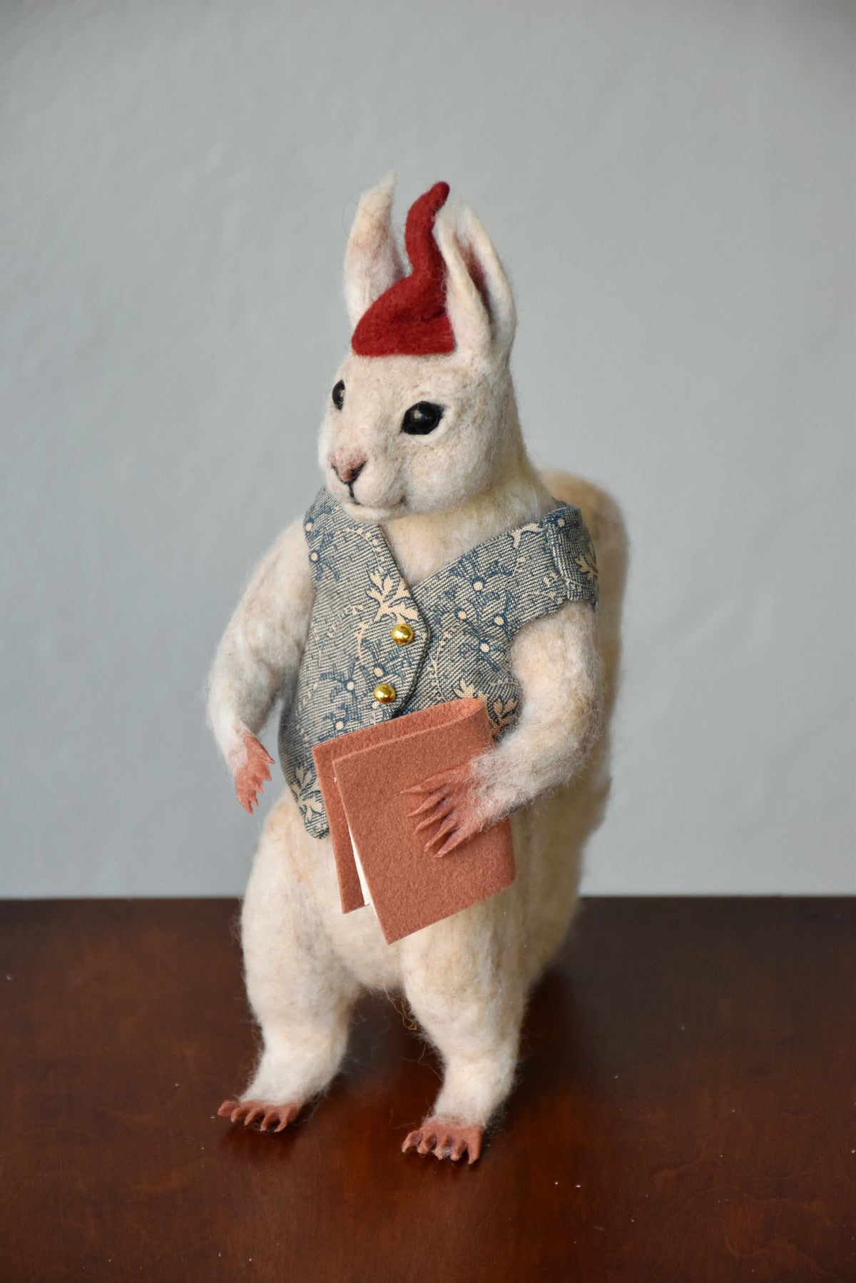 Needle Felted Wanderer Reader White Squirrel - OOAK by Joanne Hawthorn and Harthicune