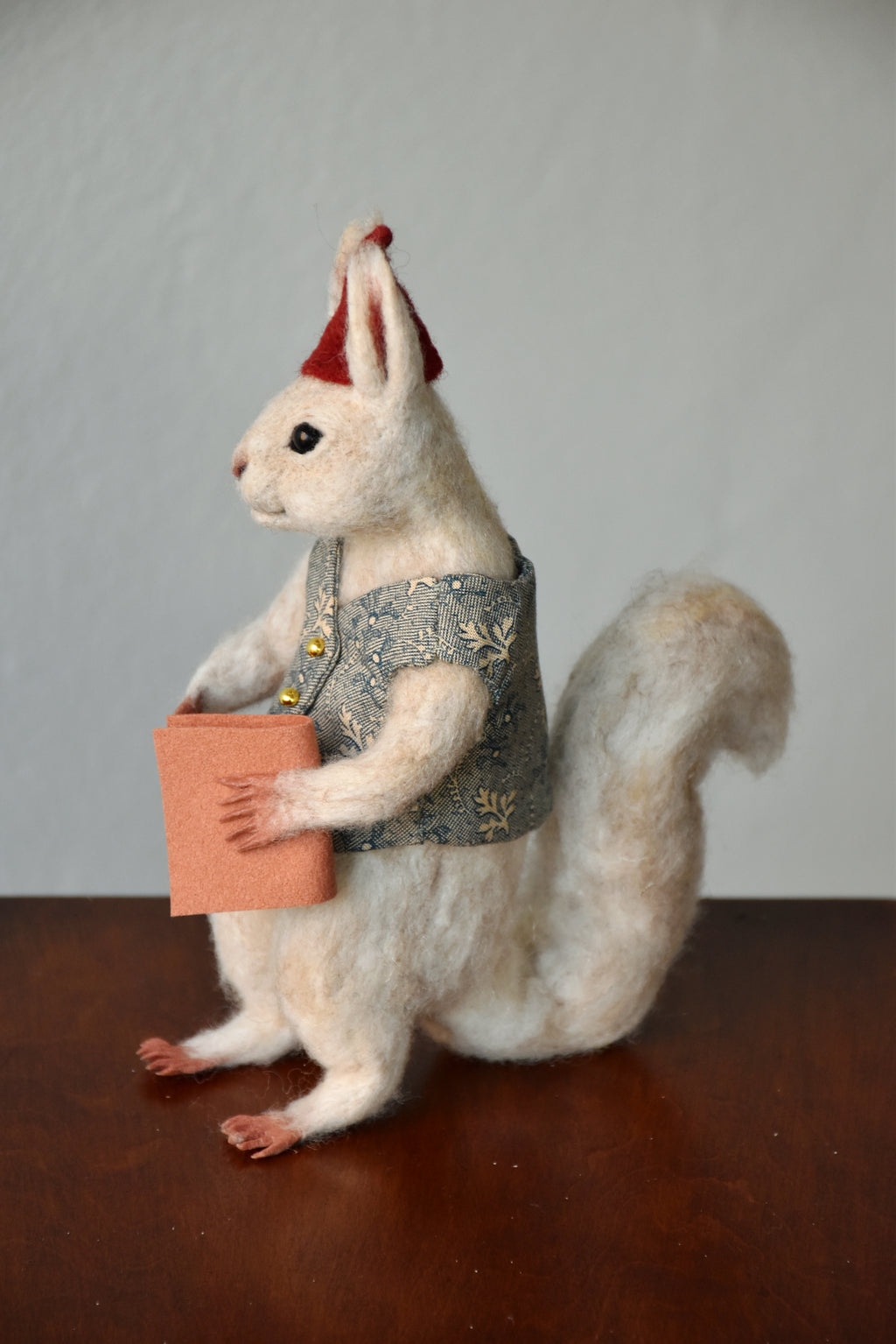 Needle Felted Wanderer Reader White Squirrel - OOAK by Joanne Hawthorn and Harthicune