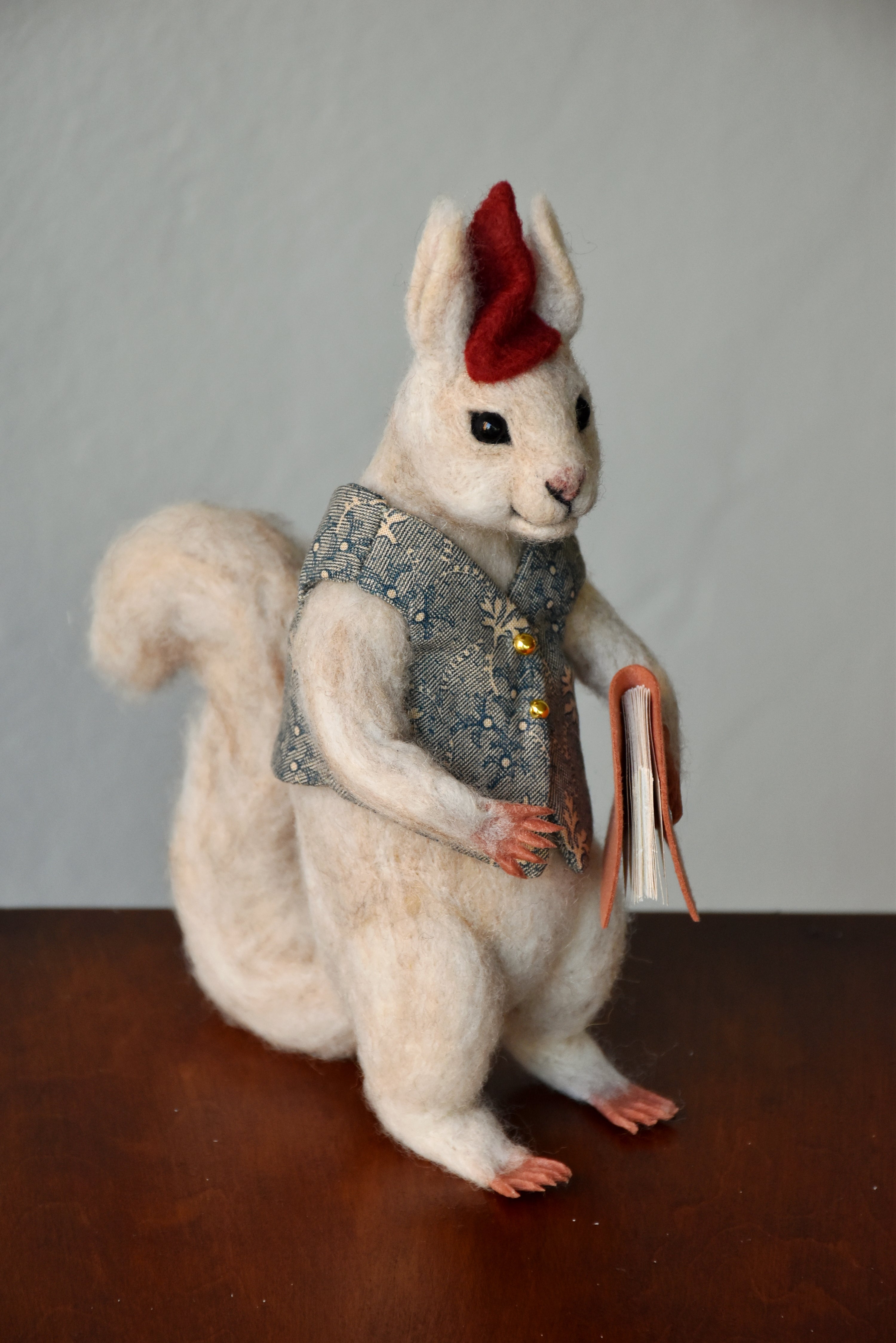 Needle Felted Wanderer Reader White Squirrel - OOAK by Joanne Hawthorn and Harthicune