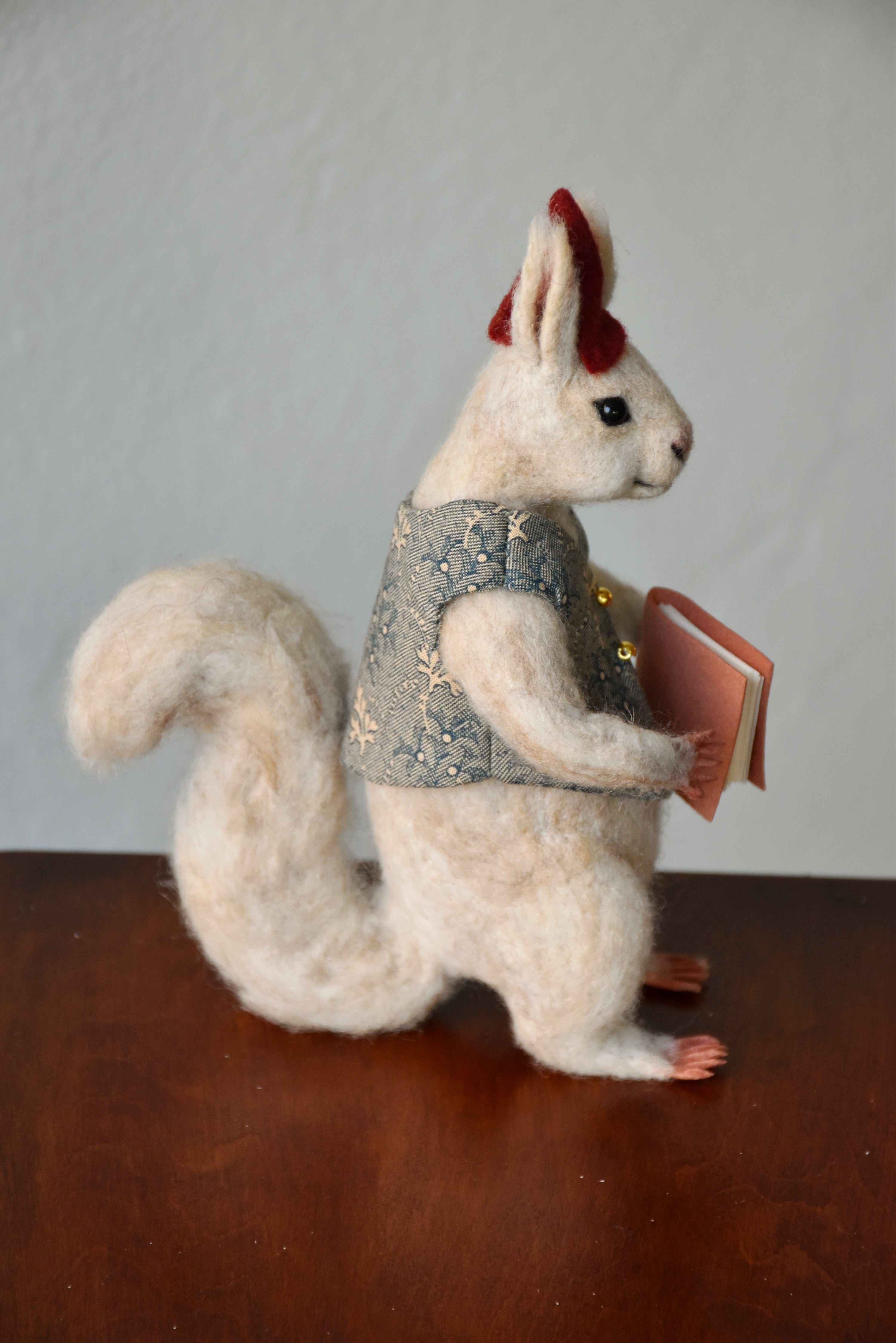 Needle Felted Wanderer Reader White Squirrel - OOAK by Joanne Hawthorn and Harthicune
