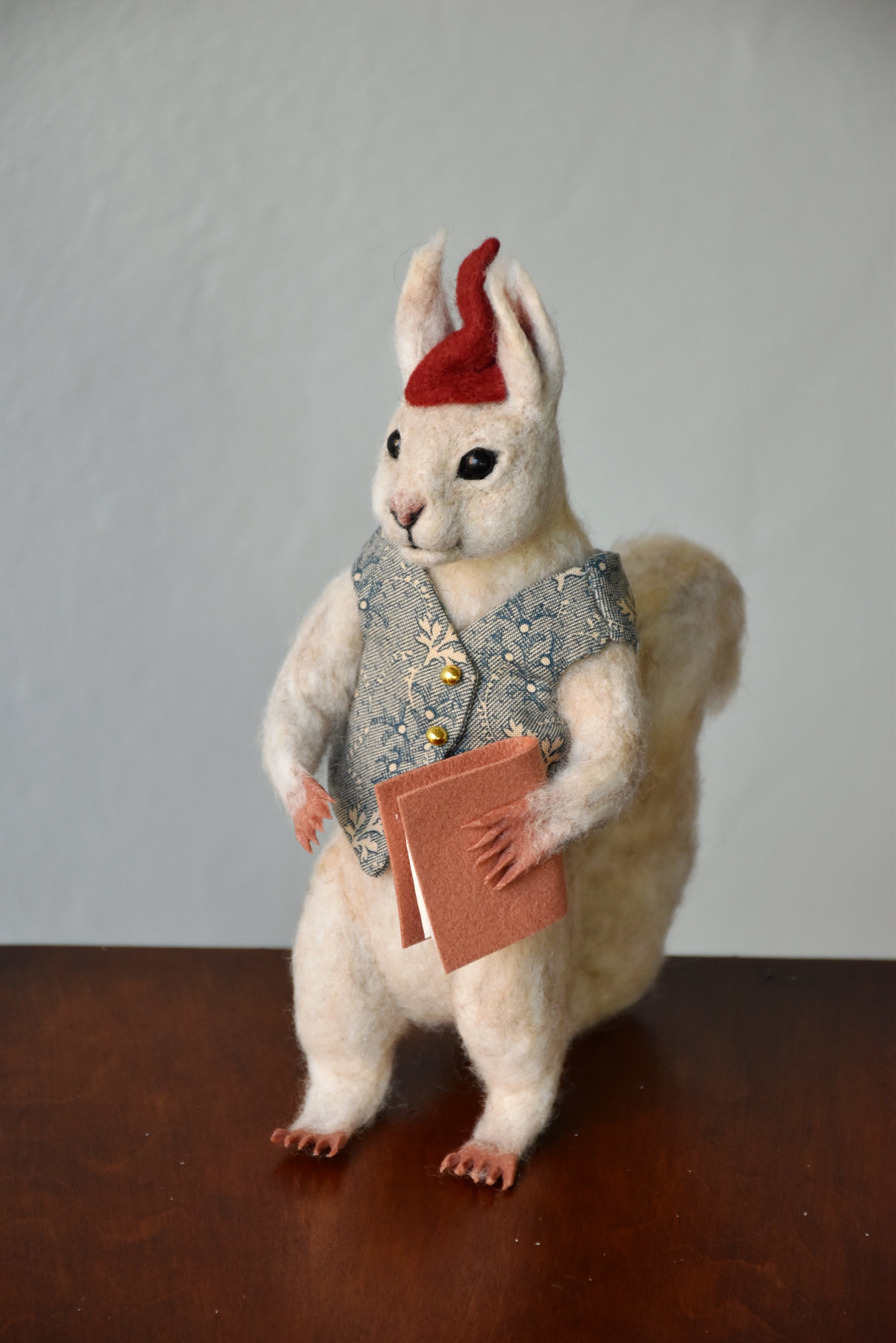 Needle Felted Wanderer Reader White Squirrel - OOAK by Joanne Hawthorn and Harthicune