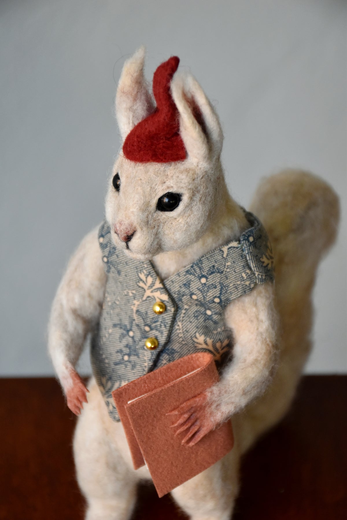 Needle Felted Wanderer Reader White Squirrel - OOAK by Joanne Hawthorn and Harthicune
