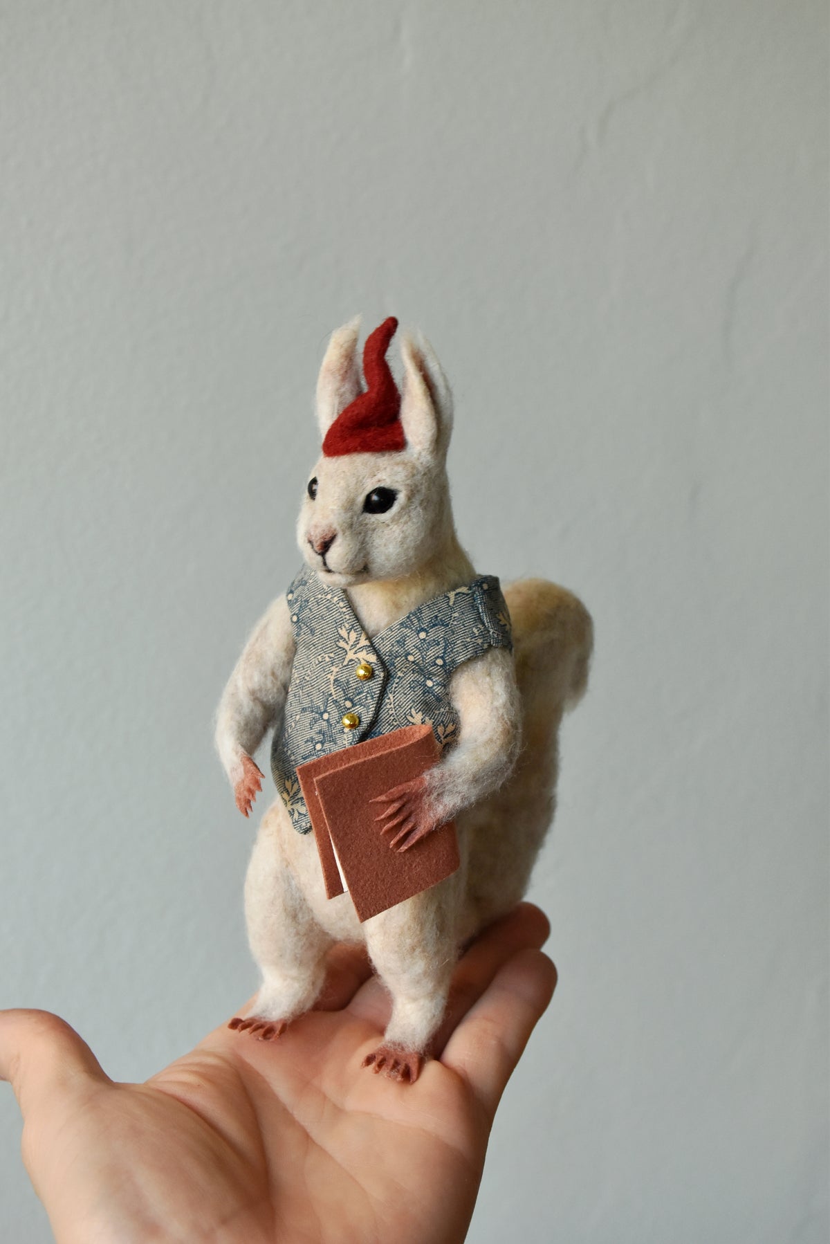 Needle Felted Wanderer Reader White Squirrel - OOAK by Joanne Hawthorn and Harthicune