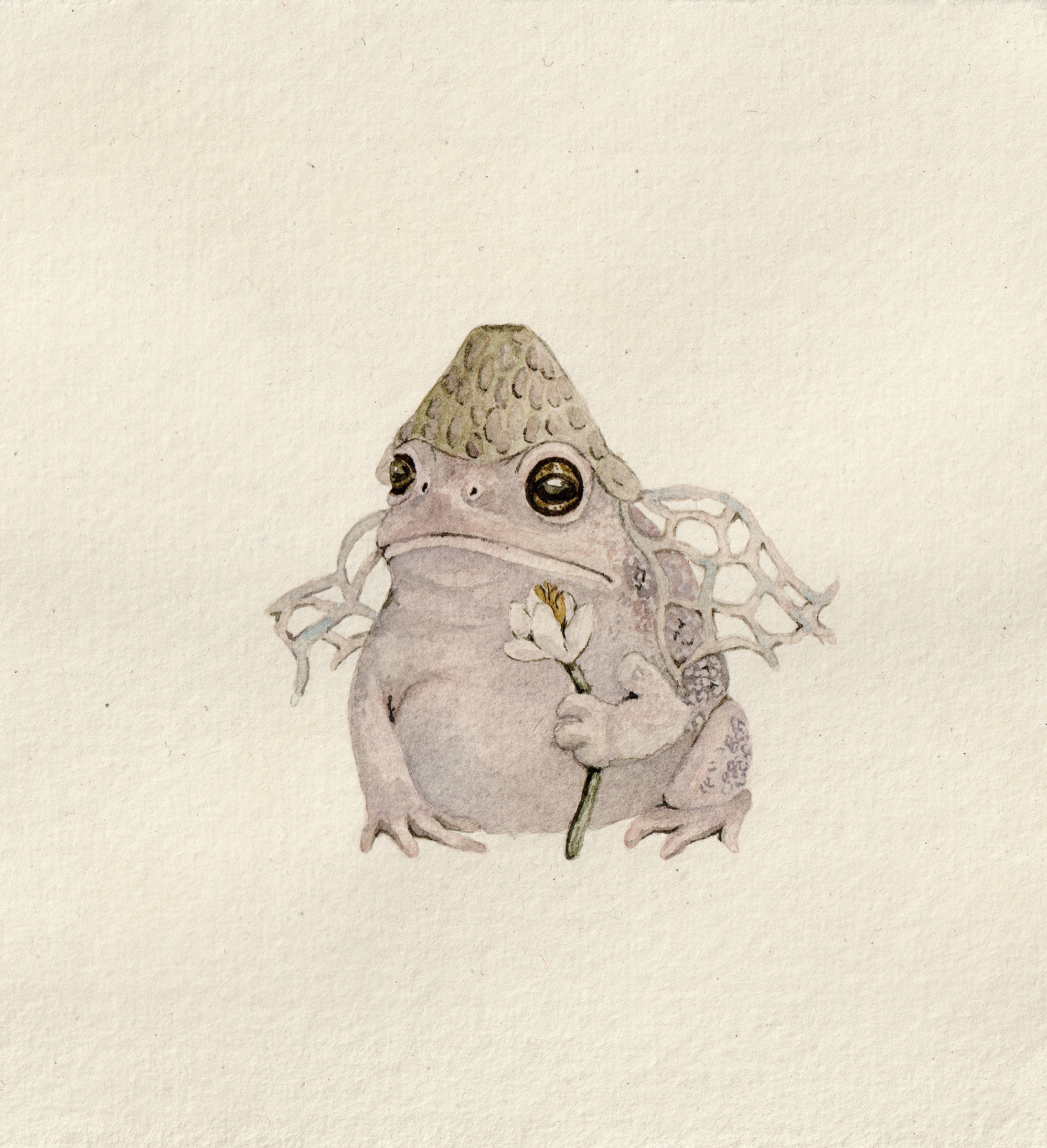 Little Toad and Flower - Original Watercolor Illustration